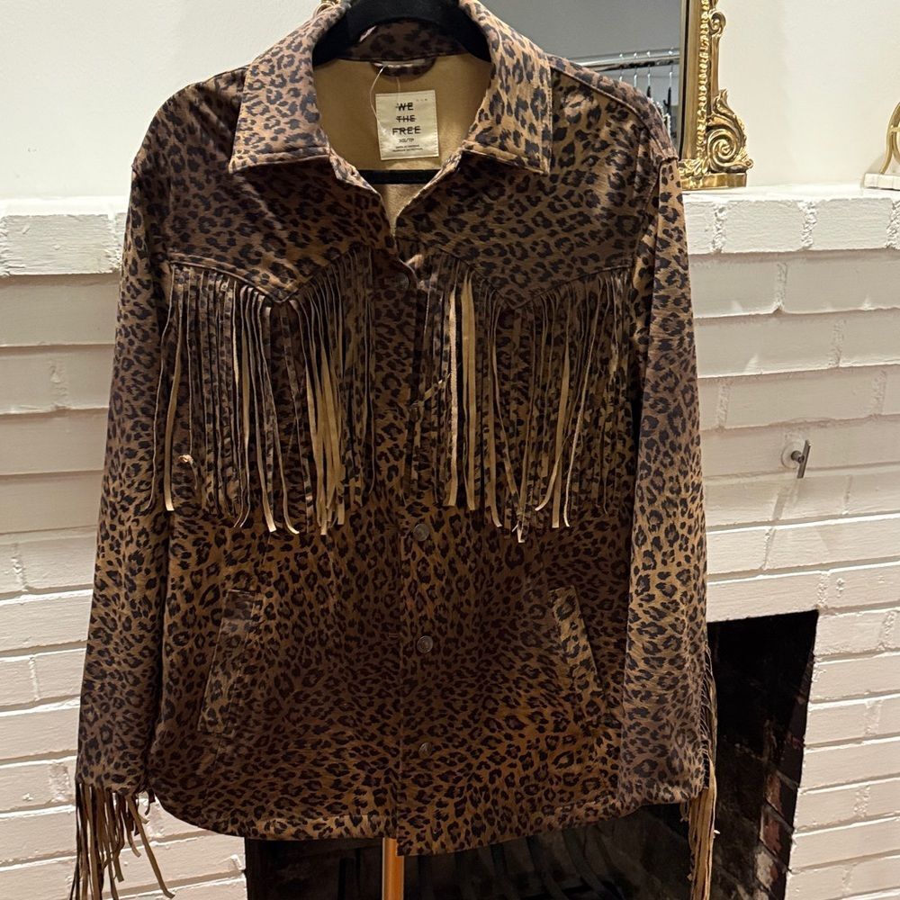 We The Free Fringe Out Vegan Suede Animal Print Jacket - Picture 5 of 9
